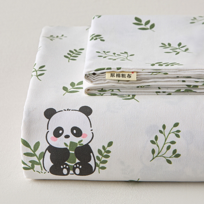 91家纺网 家纺一手货源 找家纺 首爱家纺 2026新款爆款印花原棉老粗布床单 熊猫宝贝