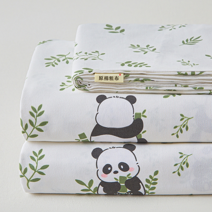 91家纺网 家纺一手货源 找家纺 首爱家纺 2026新款爆款印花原棉老粗布床单 熊猫宝贝