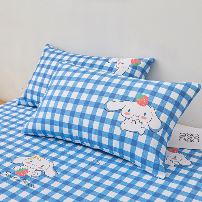 91家纺网 家纺一手货源 找家纺 首爱家纺 2026新款爆款印花原棉老粗布床单 玉贵狗-蓝格