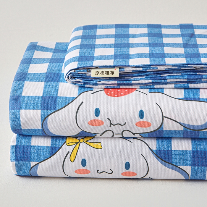 91家纺网 家纺一手货源 找家纺 首爱家纺 2026新款爆款印花原棉老粗布床单 玉贵狗-蓝格