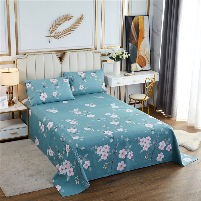 91家纺网 家纺一手货源 找家纺 首爱家纺 2026新款爆款印花原棉老粗布床单 醉花都-蓝