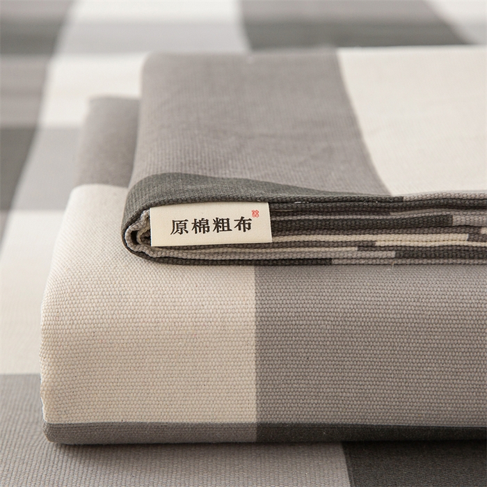 首爱家纺 2026新款原棉标印花老粗布床单 灰格
