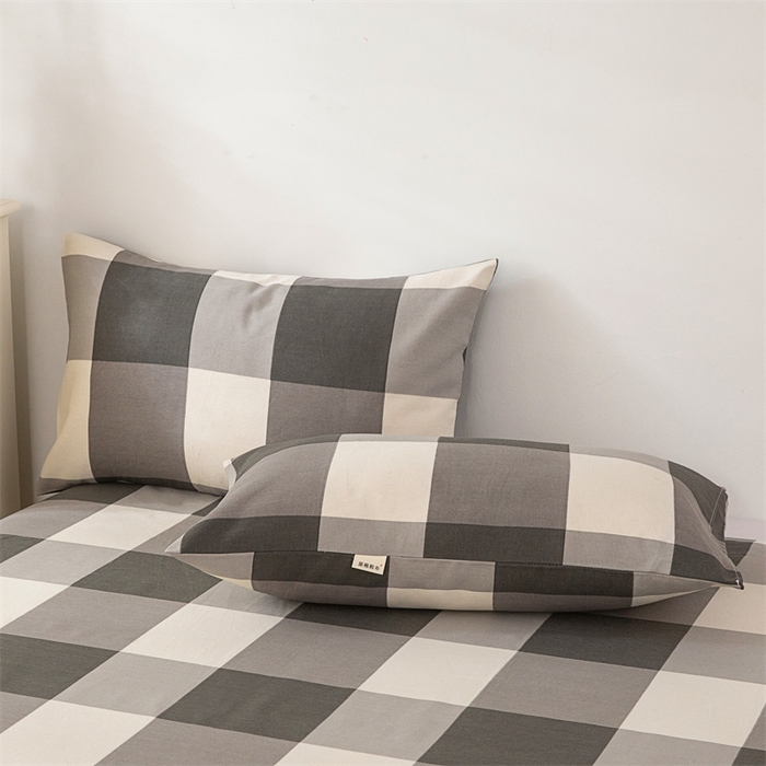 91家纺网 家纺一手货源 找家纺 首爱家纺 2026新款原棉标印花老粗布床单 灰格