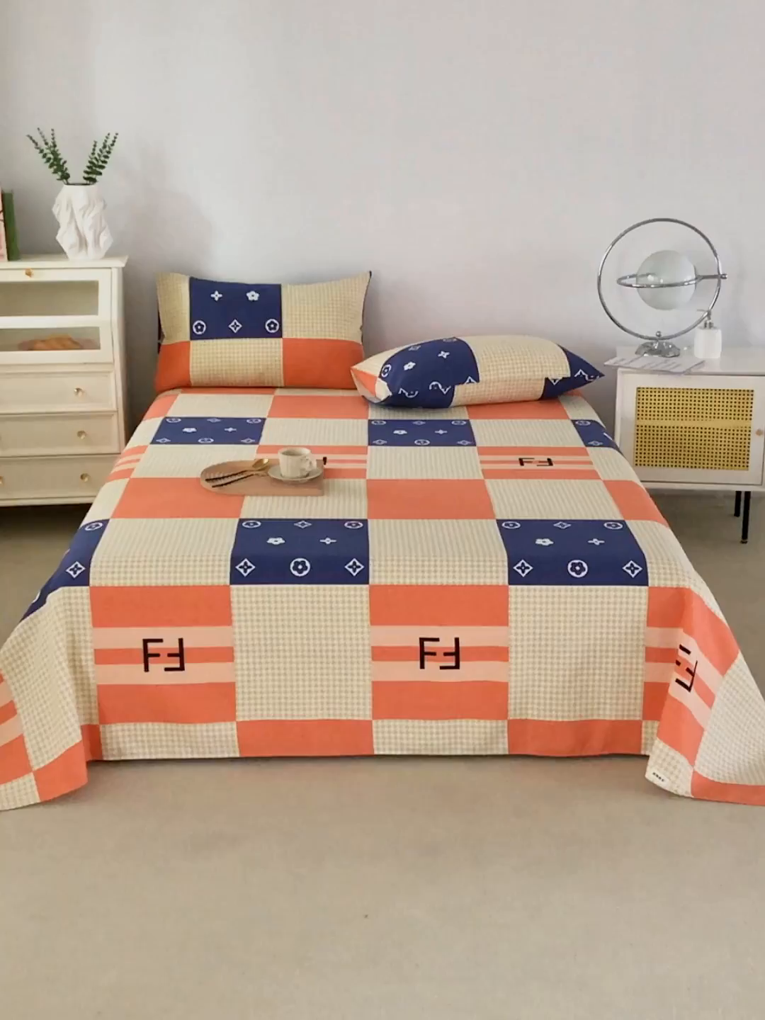 91家纺网 家纺一手货源 找家纺 首爱家纺 2026新款原棉标印花老粗布床单 简尚