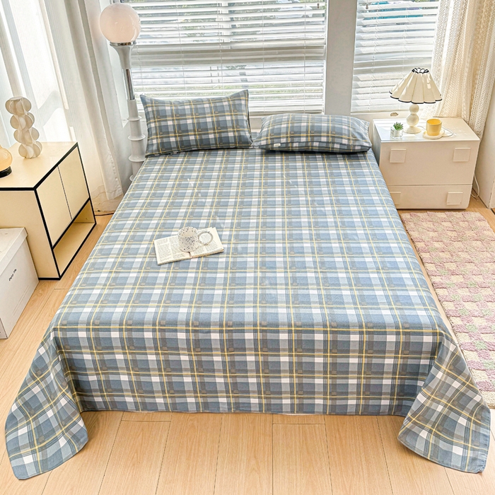 91家纺网 家纺一手货源 找家纺 首爱家纺 2026新款原棉标印花老粗布床单 简兮蓝