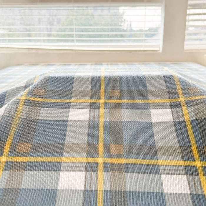 91家纺网 家纺一手货源 找家纺 首爱家纺 2026新款原棉标印花老粗布床单 简兮蓝