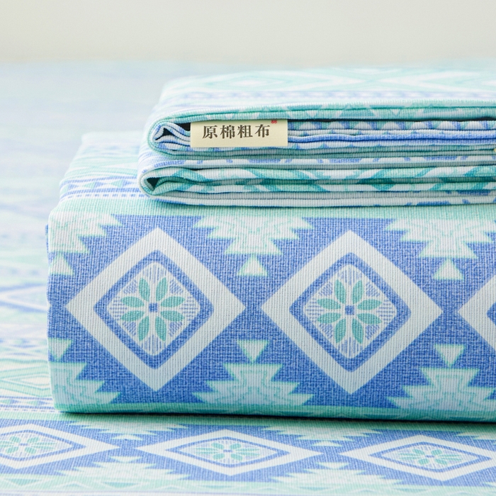 首爱家纺 2026新款原棉标印花老粗布床单 蓝色恋格