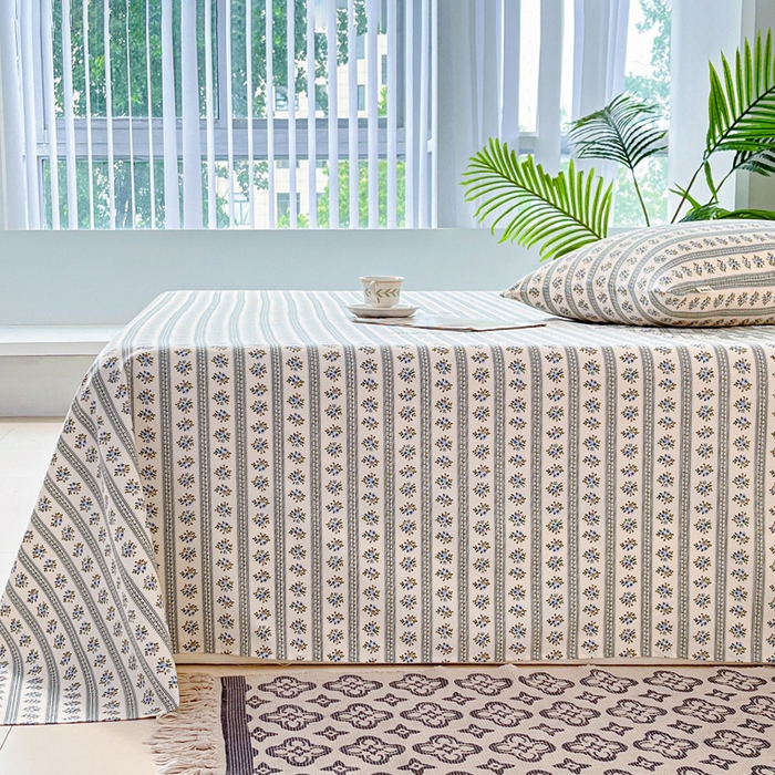 91家纺网 家纺一手货源 找家纺 首爱家纺 2026新款原棉标印花老粗布床单 蓝心