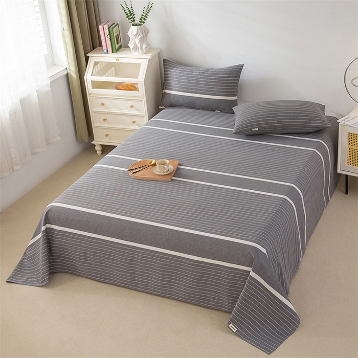 91家纺网 家纺一手货源 找家纺 首爱家纺 2026新款原棉标印花老粗布床单 冷灰