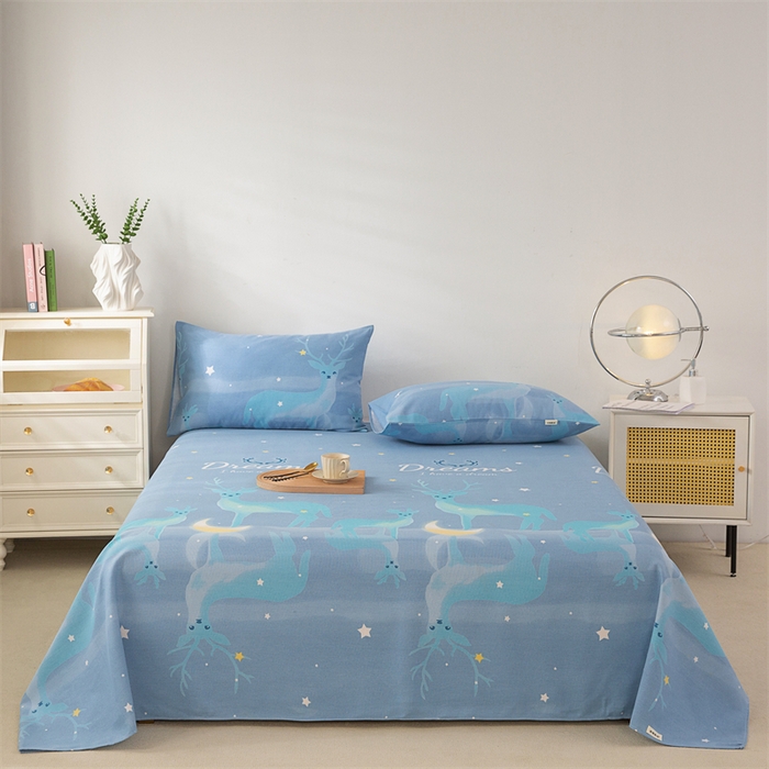 91家纺网 家纺一手货源 找家纺 首爱家纺 2026新款原棉标印花老粗布床单 梦幻小鹿