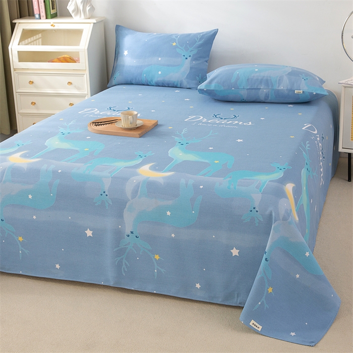 91家纺网 家纺一手货源 找家纺 首爱家纺 2026新款原棉标印花老粗布床单 梦幻小鹿