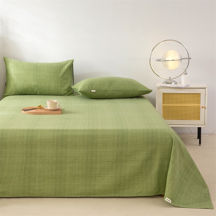 91家纺网 家纺一手货源 找家纺 首爱家纺 2026新款原棉标印花老粗布床单 嫩绿