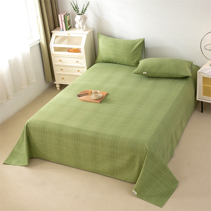 91家纺网 家纺一手货源 找家纺 首爱家纺 2026新款原棉标印花老粗布床单 嫩绿