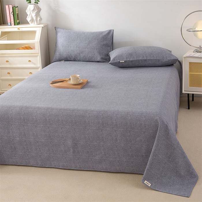 91家纺网 家纺一手货源 找家纺 首爱家纺 2026新款原棉标印花老粗布床单 浅灰