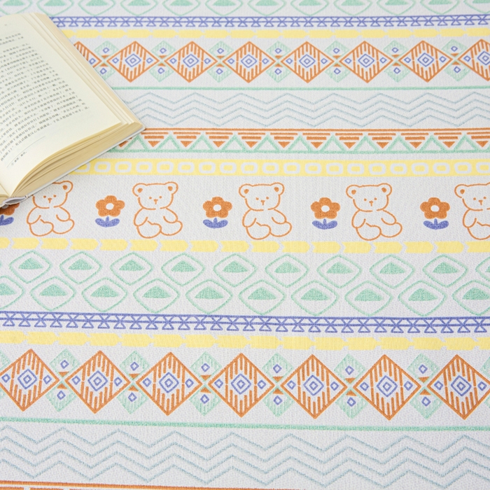 91家纺网 家纺一手货源 找家纺 首爱家纺 2026新款原棉标印花老粗布床单 条纹小熊