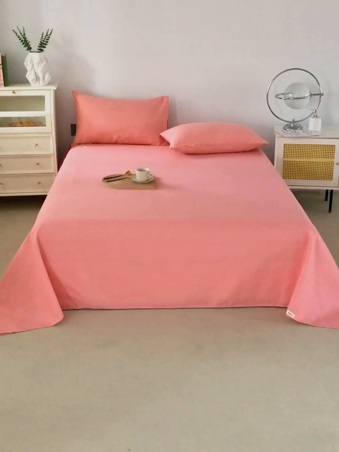 91家纺网 家纺一手货源 找家纺 首爱家纺 2026新款原棉标印花老粗布床单 樱花粉