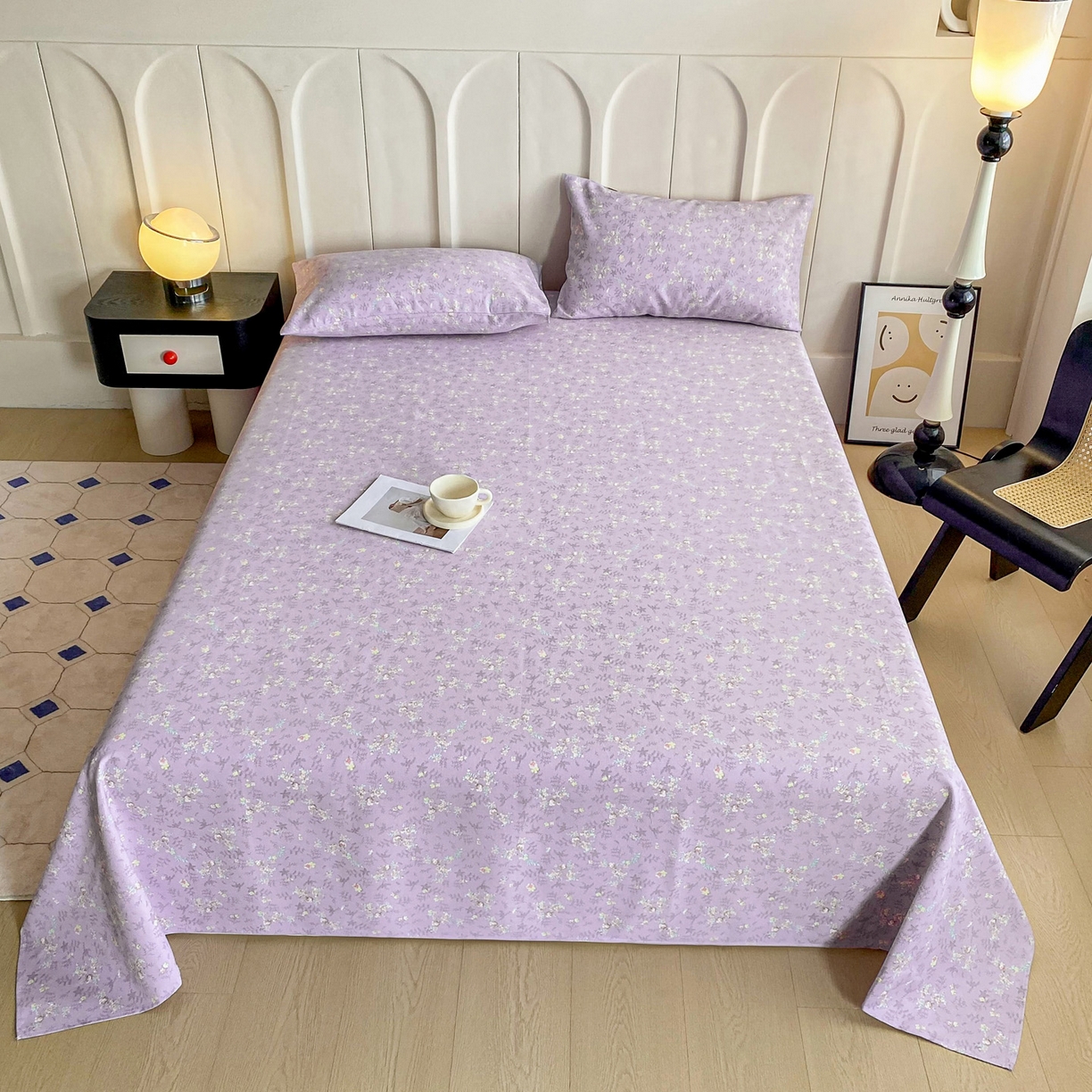 91家纺网 家纺一手货源 找家纺 首爱家纺 2026新款原棉标印花老粗布床单 紫罗兰