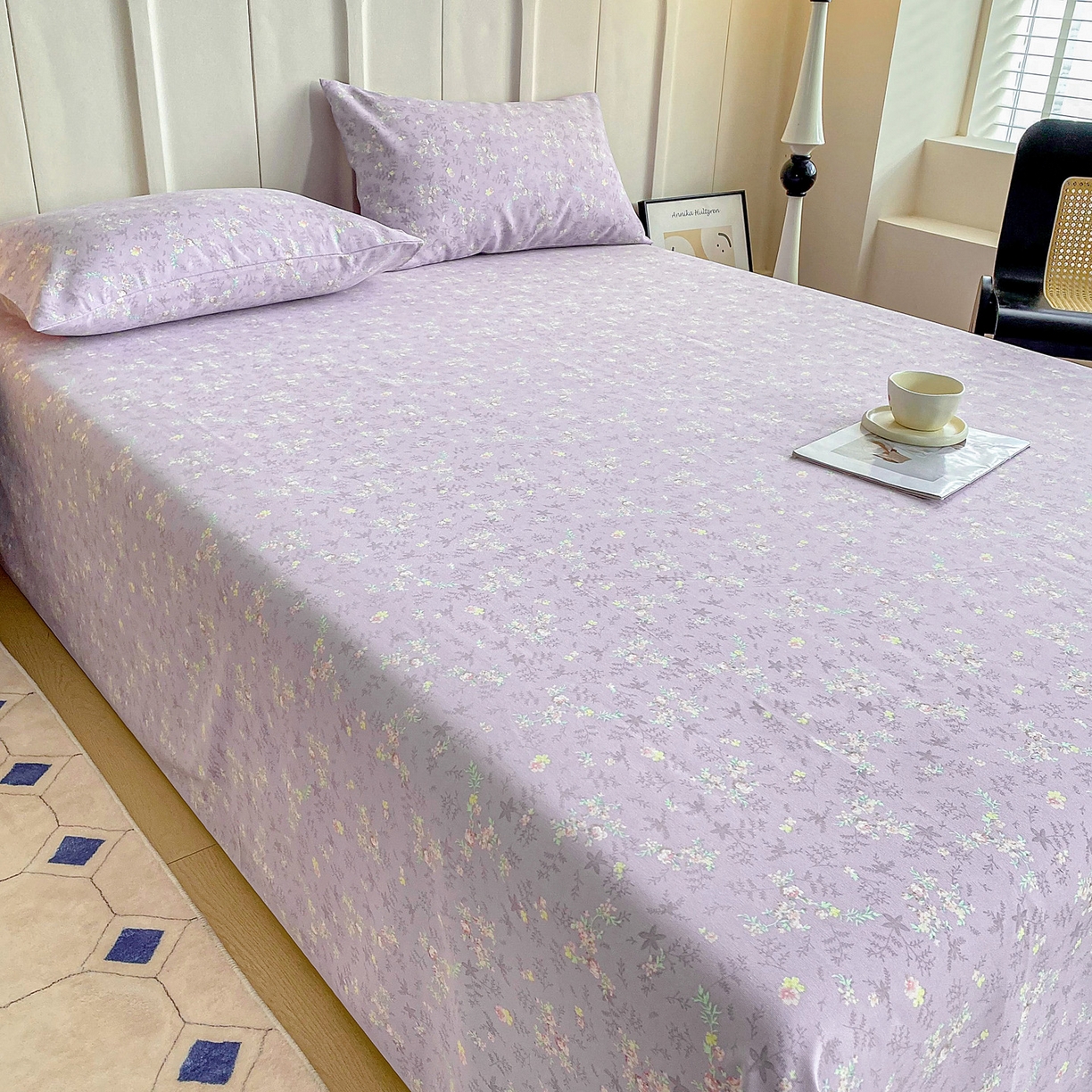 91家纺网 家纺一手货源 找家纺 首爱家纺 2026新款原棉标印花老粗布床单 紫罗兰