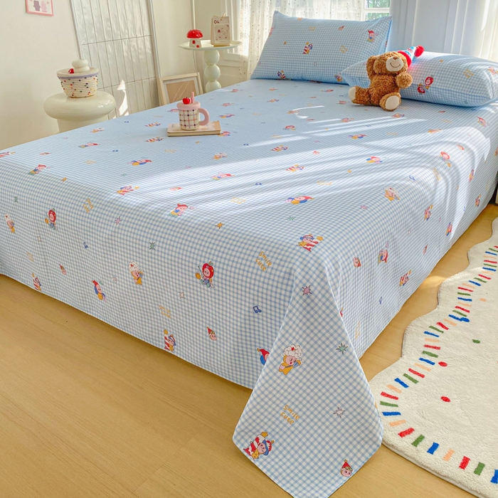 91家纺网 家纺一手货源 找家纺 首爱家纺 2026新款工艺款原棉印花老粗布床单系列 红帽格