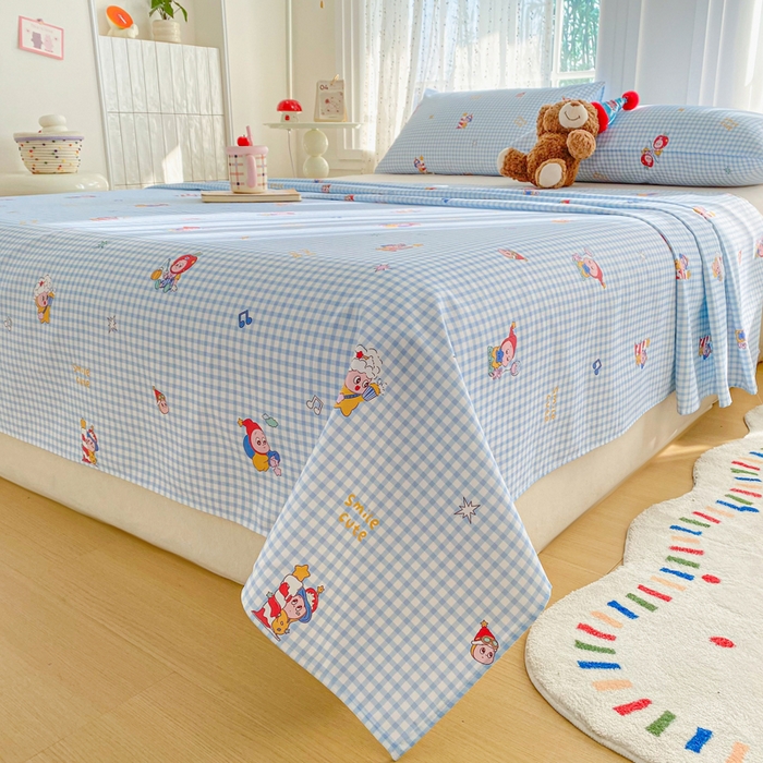 91家纺网 家纺一手货源 找家纺 首爱家纺 2026新款工艺款原棉印花老粗布床单系列 红帽格