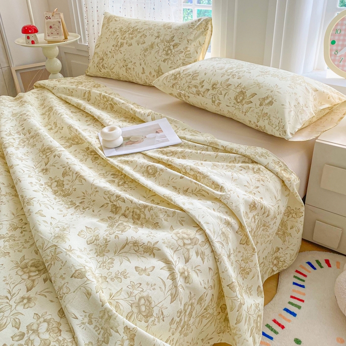 91家纺网 家纺一手货源 找家纺 首爱家纺 2026新款工艺款原棉印花老粗布床单系列 晴栀