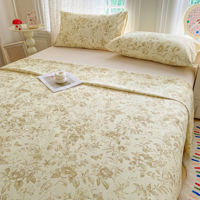 91家纺网 家纺一手货源 找家纺 首爱家纺 2026新款工艺款原棉印花老粗布床单系列 晴栀