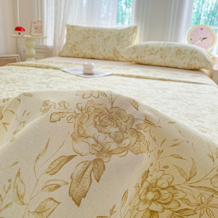 91家纺网 家纺一手货源 找家纺 首爱家纺 2026新款工艺款原棉印花老粗布床单系列 晴栀