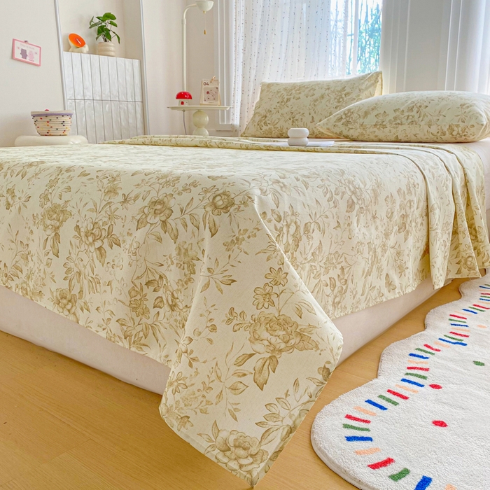 91家纺网 家纺一手货源 找家纺 首爱家纺 2026新款工艺款原棉印花老粗布床单系列 晴栀