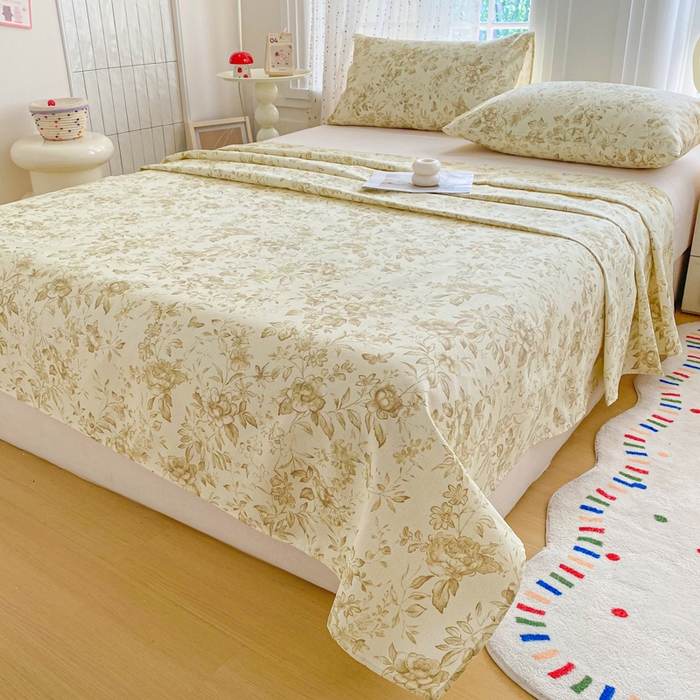 91家纺网 家纺一手货源 找家纺 首爱家纺 2026新款工艺款原棉印花老粗布床单系列 晴栀