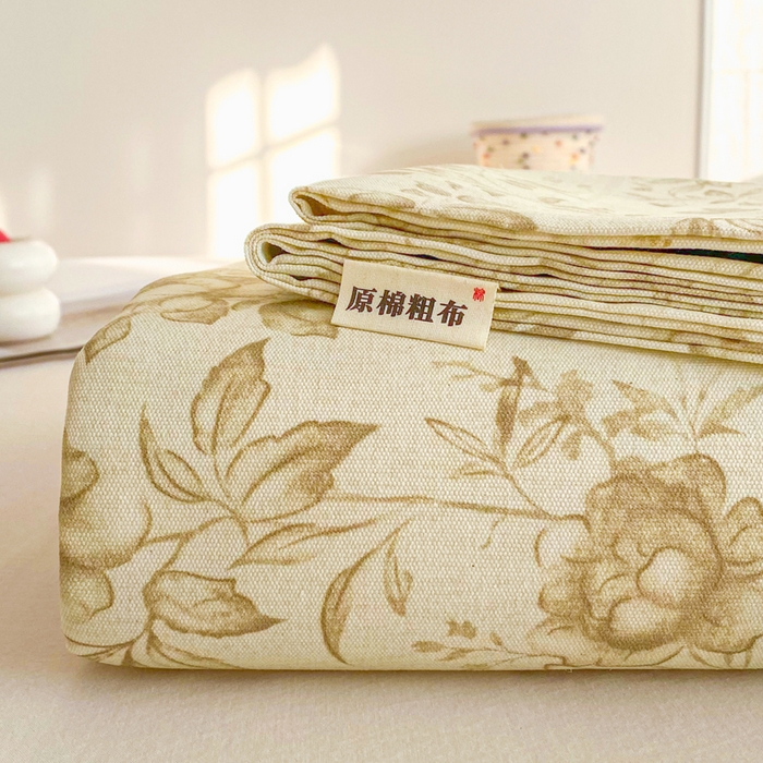 91家纺网 家纺一手货源 找家纺 首爱家纺 2026新款工艺款原棉印花老粗布床单系列 晴栀