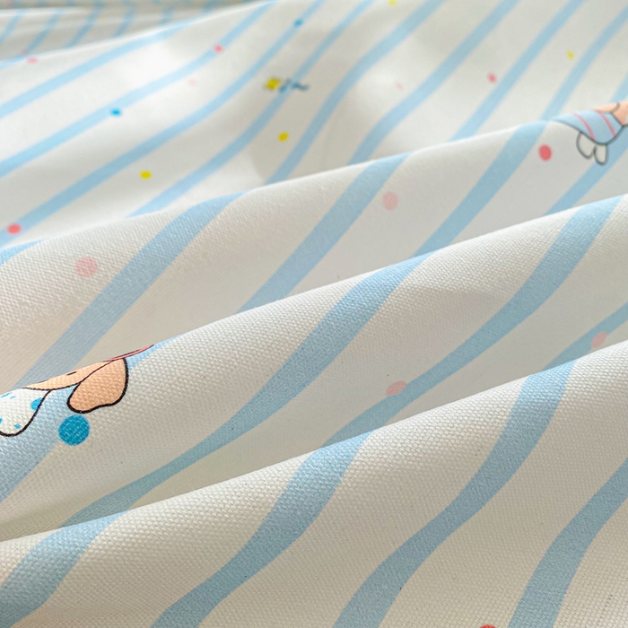 91家纺网 家纺一手货源 找家纺 首爱家纺 2026新款工艺款原棉印花老粗布床单系列 条纹狗