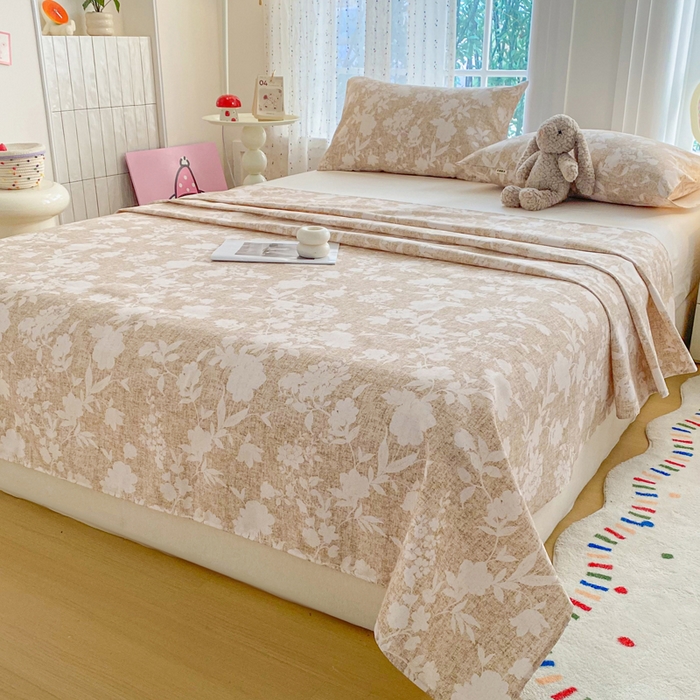 91家纺网 家纺一手货源 找家纺 首爱家纺 2026新款工艺款原棉印花老粗布床单系列 玉兰