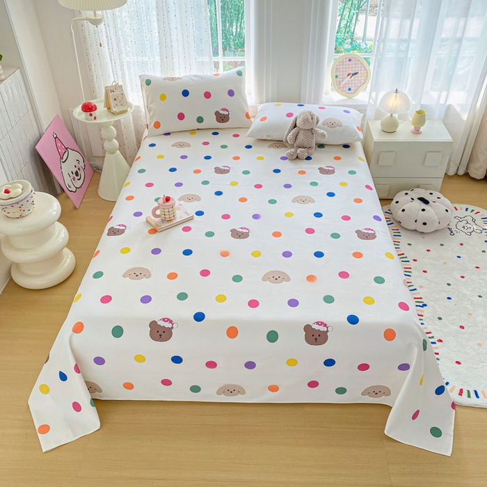 91家纺网 家纺一手货源 找家纺 首爱家纺 2026新款工艺款原棉印花老粗布床单系列 圆圈