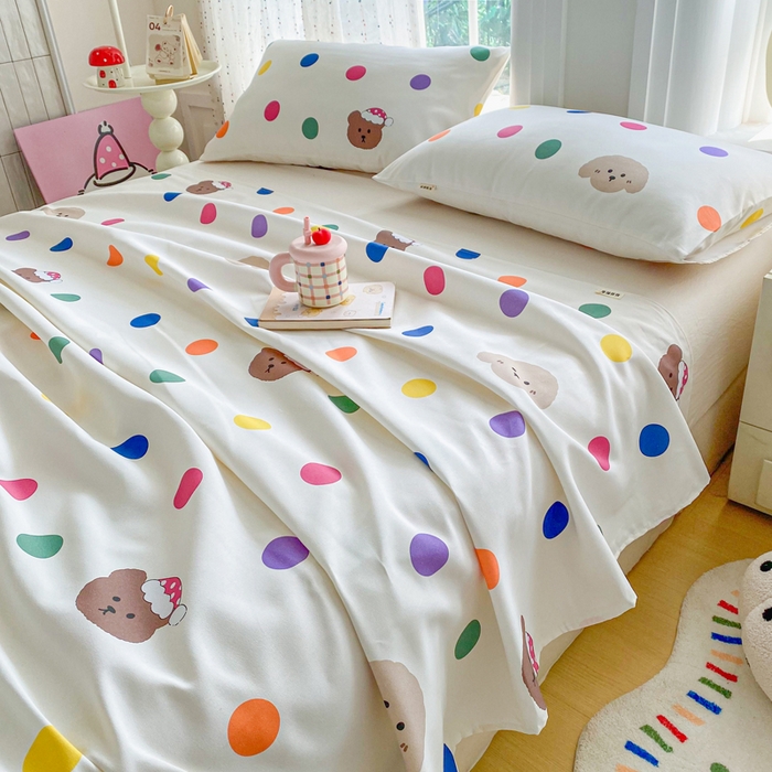 91家纺网 家纺一手货源 找家纺 首爱家纺 2026新款工艺款原棉印花老粗布床单系列 圆圈