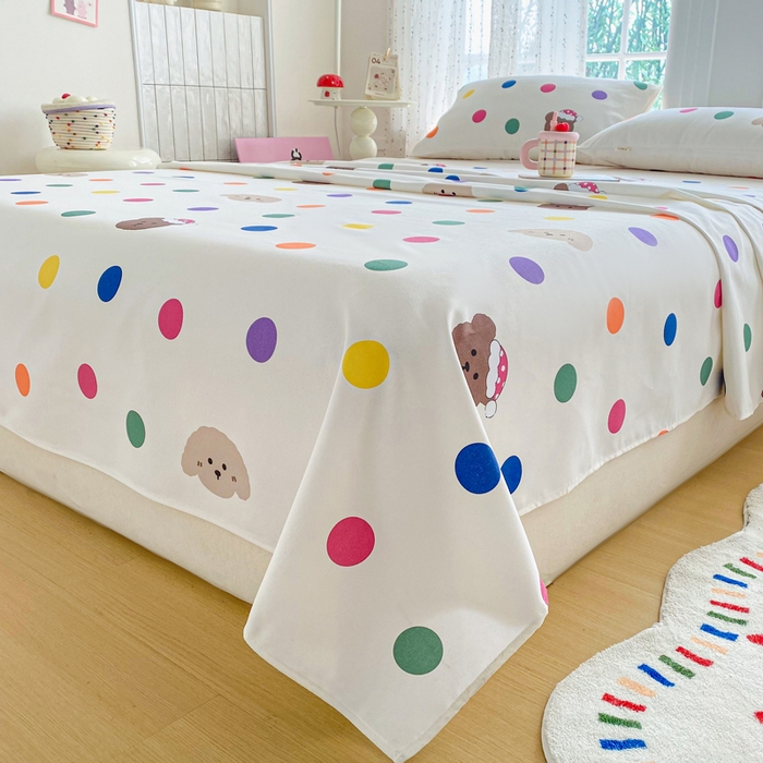 91家纺网 家纺一手货源 找家纺 首爱家纺 2026新款工艺款原棉印花老粗布床单系列 圆圈