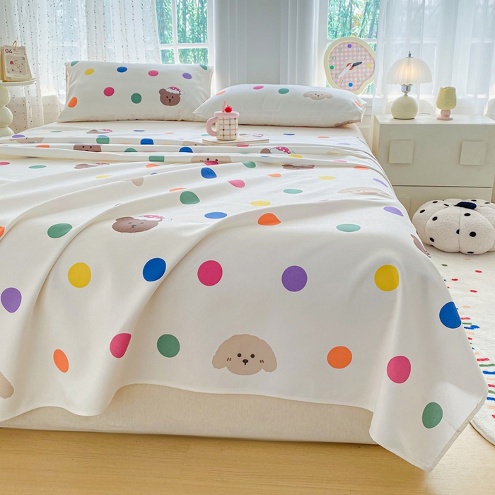 91家纺网 家纺一手货源 找家纺 首爱家纺 2026新款工艺款原棉印花老粗布床单系列 圆圈