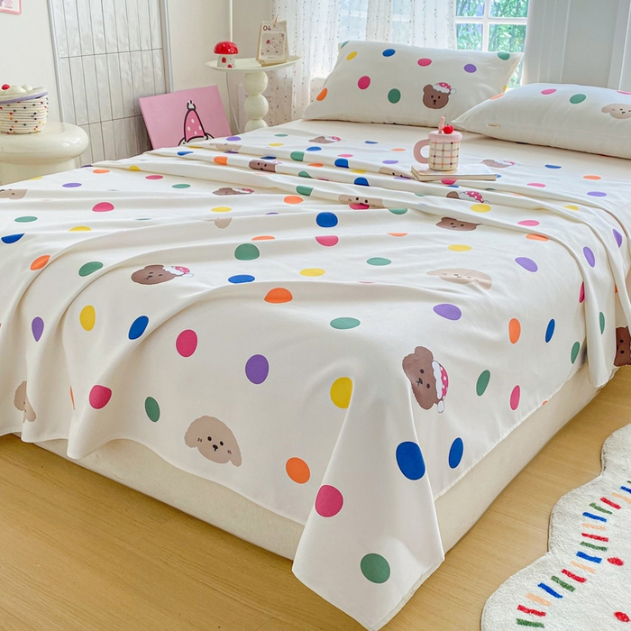 91家纺网 家纺一手货源 找家纺 首爱家纺 2026新款工艺款原棉印花老粗布床单系列 圆圈