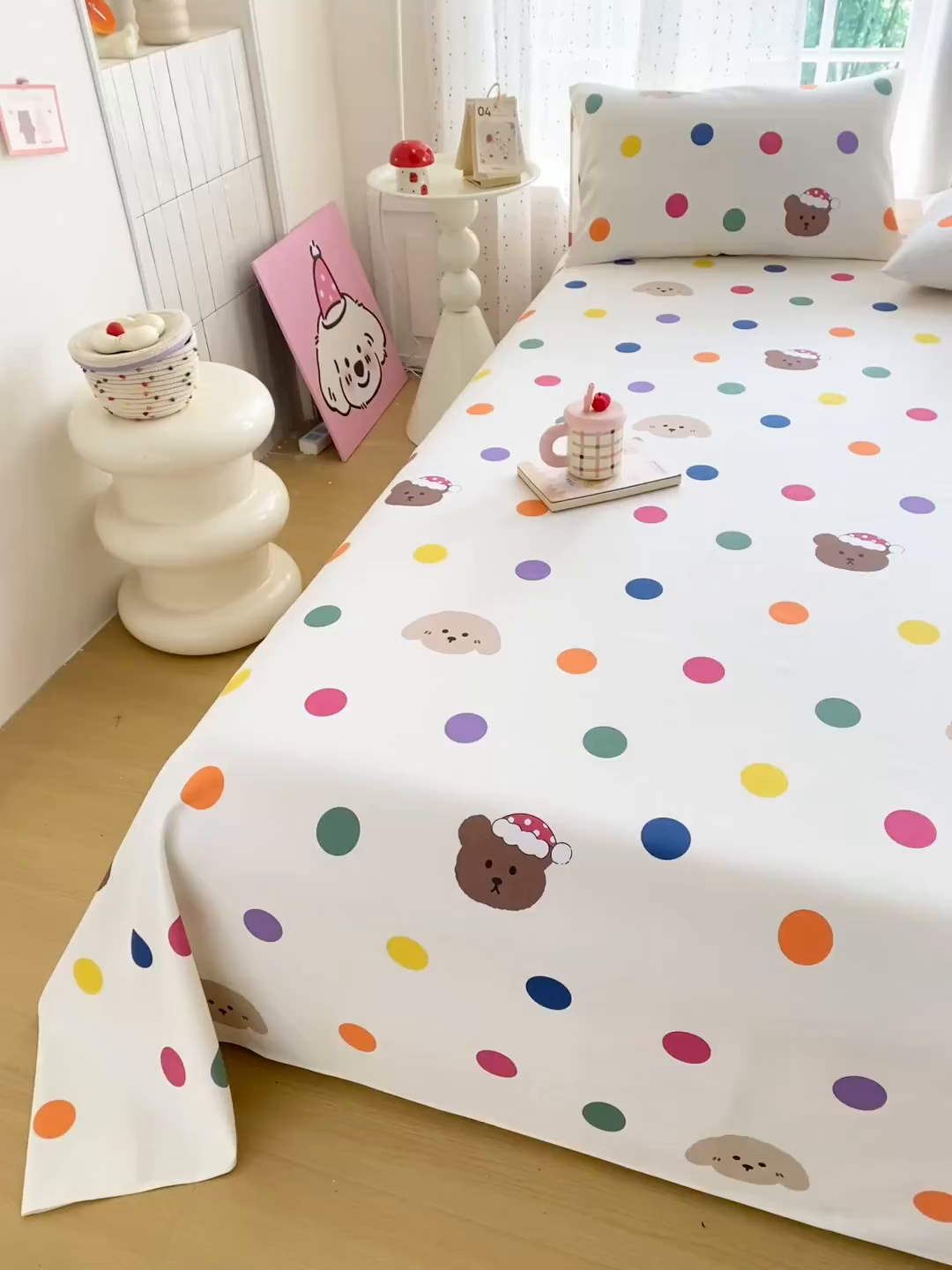 91家纺网 家纺一手货源 找家纺 首爱家纺 2026新款工艺款原棉印花老粗布床单系列 圆圈