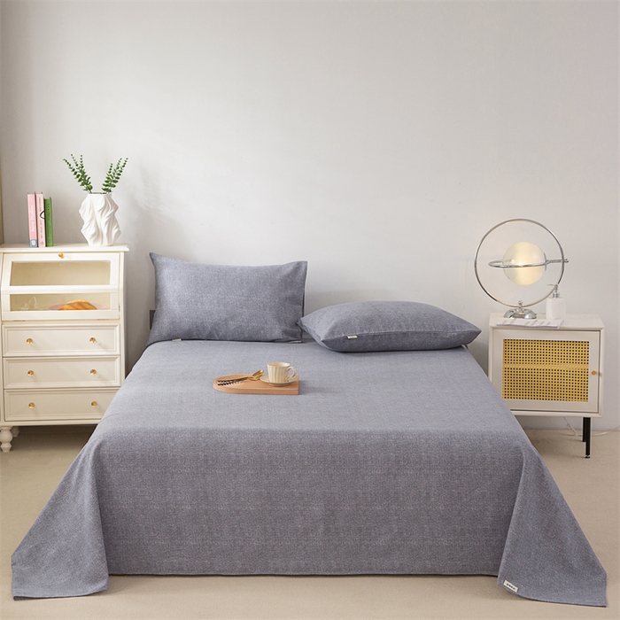 91家纺网 家纺一手货源 找家纺 首爱家纺 2026新款工艺款原棉印花老粗布床单系列 浅灰