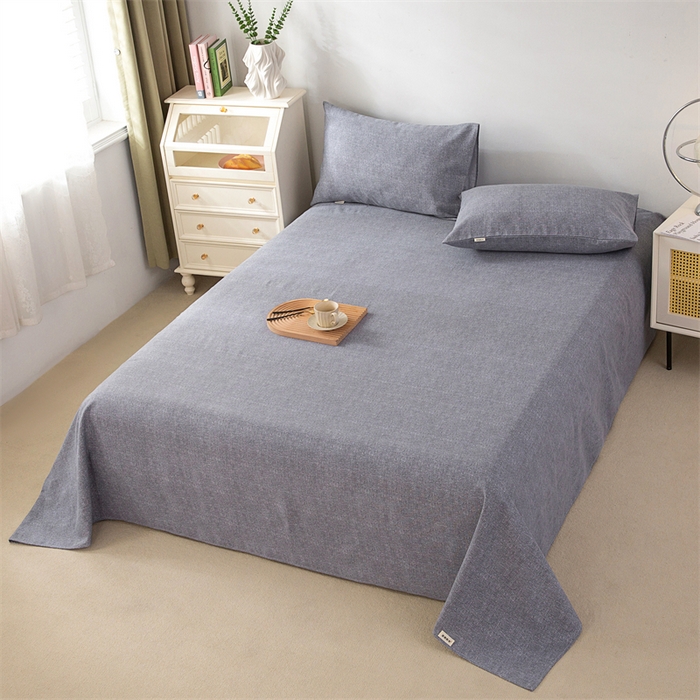 91家纺网 家纺一手货源 找家纺 首爱家纺 2026新款工艺款原棉印花老粗布床单系列 浅灰