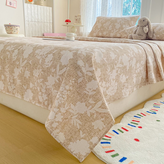 91家纺网 家纺一手货源 找家纺 棉乐町家居 2026新款工艺款原棉印花老粗布床单系列 玉兰