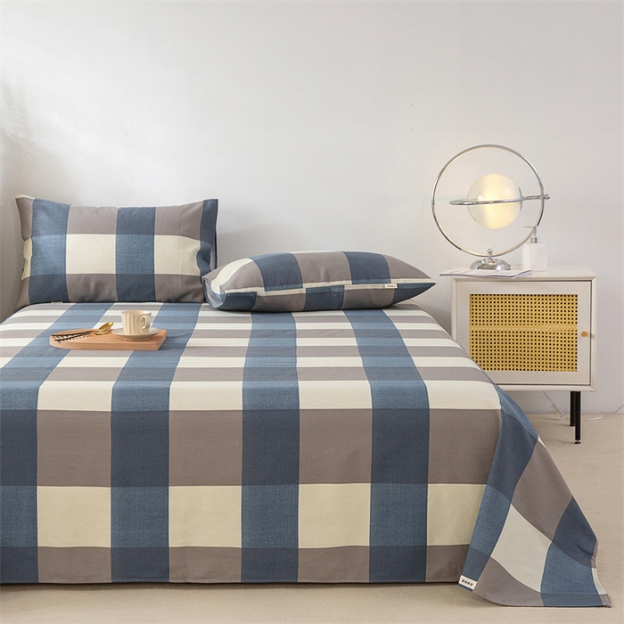 91家纺网 家纺一手货源 找家纺 棉乐町家居 2026新款工艺款原棉印花老粗布床单系列 蓝格