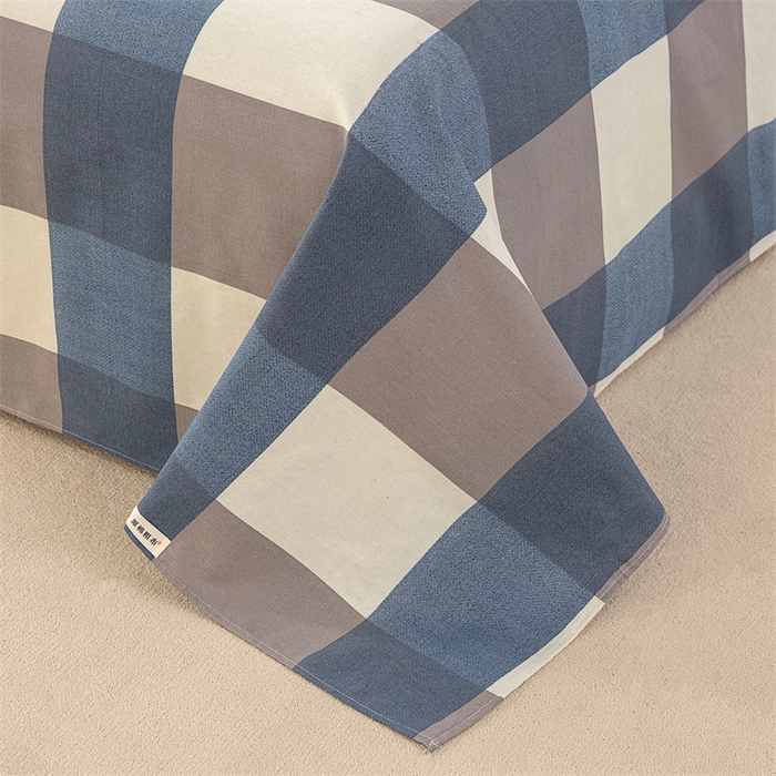 91家纺网 家纺一手货源 找家纺 棉乐町家居 2026新款工艺款原棉印花老粗布床单系列 蓝格