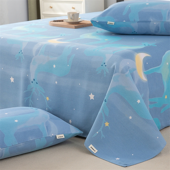 91家纺网 家纺一手货源 找家纺 棉乐町家居 2026新款工艺款原棉印花老粗布床单系列 梦幻小鹿