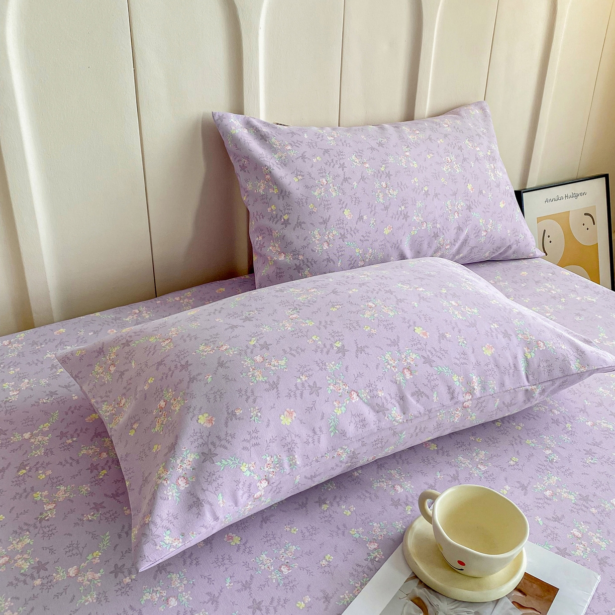 91家纺网 家纺一手货源 找家纺 棉乐町家居 2026新款工艺款原棉印花老粗布床单系列 紫罗兰