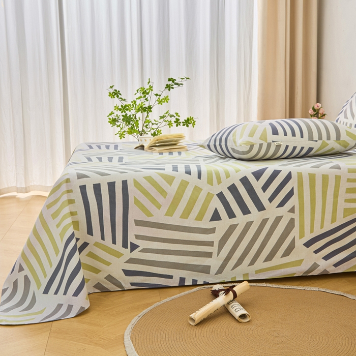 91家纺网 家纺一手货源 找家纺 棉乐町家居 2026新款爆款印花原棉老粗布床单 几何