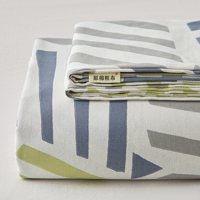 91家纺网 家纺一手货源 找家纺 棉乐町家居 2026新款爆款印花原棉老粗布床单 几何