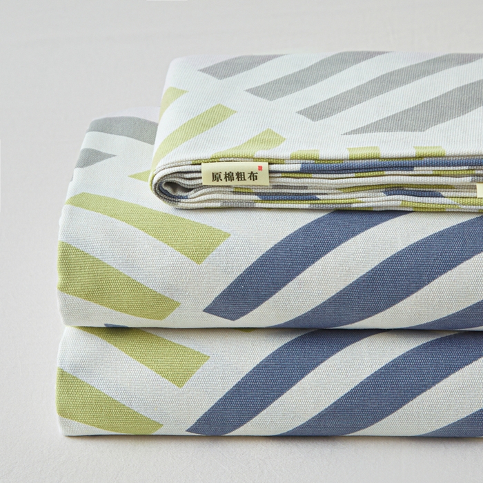 91家纺网 家纺一手货源 找家纺 棉乐町家居 2026新款爆款印花原棉老粗布床单 几何