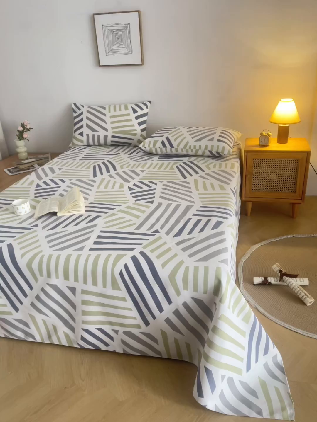 91家纺网 家纺一手货源 找家纺 棉乐町家居 2026新款爆款印花原棉老粗布床单 几何