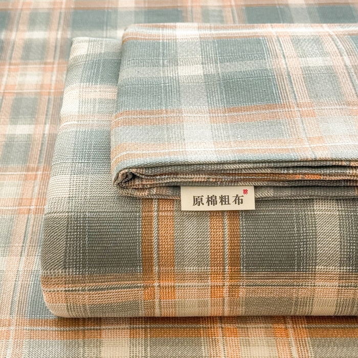 91家纺网 家纺一手货源 找家纺 棉乐町家居 2026新款爆款印花原棉老粗布床单 摩卡格